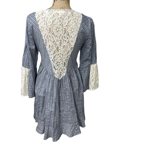 Ryu Boutique Boho Striped Dress Mini Babydoll Lace Insets Size Medium - Picture 2 of 11